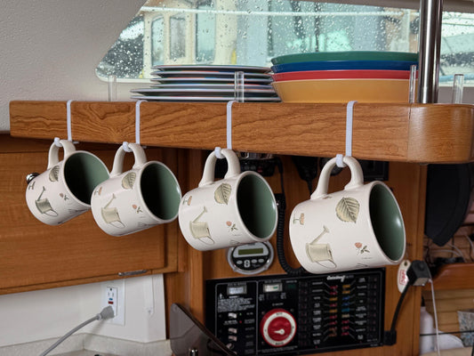 4 ea - Snap on Cup Hooks for Catalina 320 MK II Sailboat.  Easily yet firmly attaches to the shelf over the Galley sink.