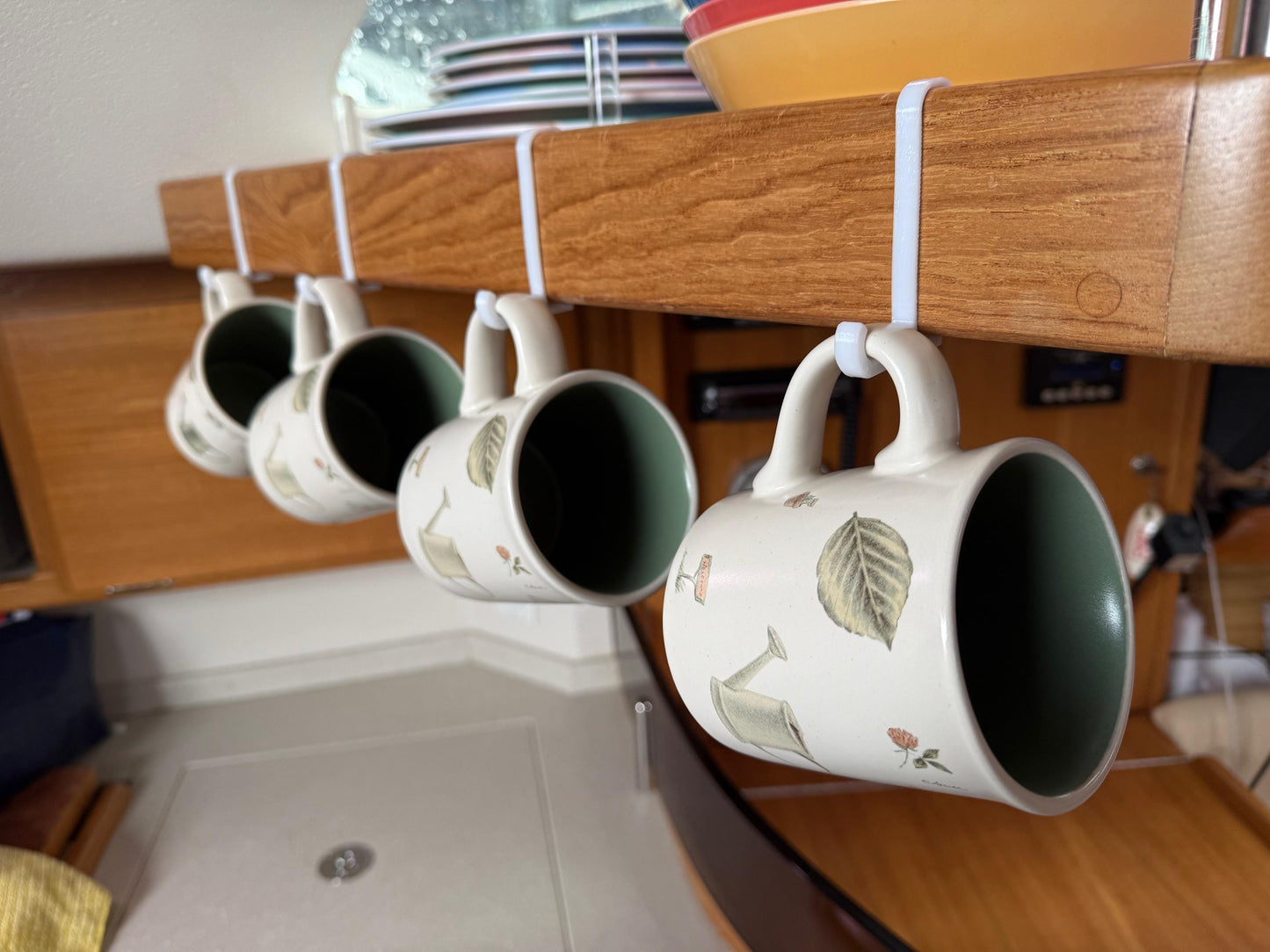 4 ea - Snap on Cup Hooks for Catalina 320 MK II Sailboat.  Easily yet firmly attaches to the shelf over the Galley sink.