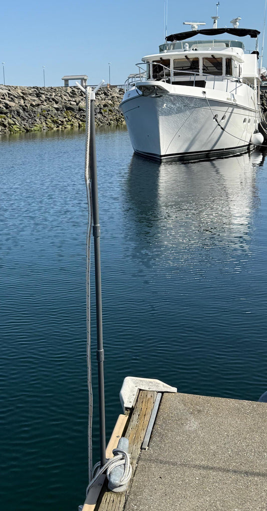 It holds your Dock Line for you.  Ideal for solo or short handed boaters.  Cleat Mounted Dock Buddie is intended for locations that forbid screwing into the dock.