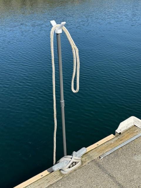 It holds your Dock Line for you.  Ideal for solo or short handed boaters.  Cleat Mounted Dock Buddie is intended for locations that forbid screwing into the dock.
